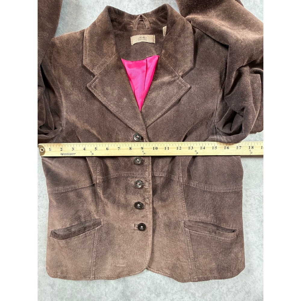 IE Petite Womens Large Jacket Suede Leather Brown Button Front Blazer - Picture 8 of 10